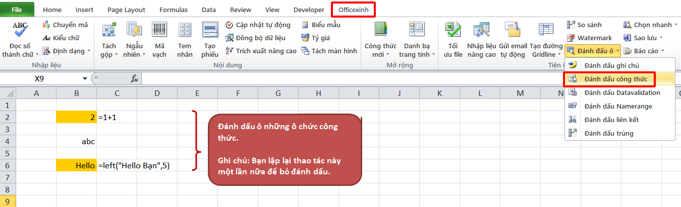 Đánh dấu các ô chứa công thức trong Excel