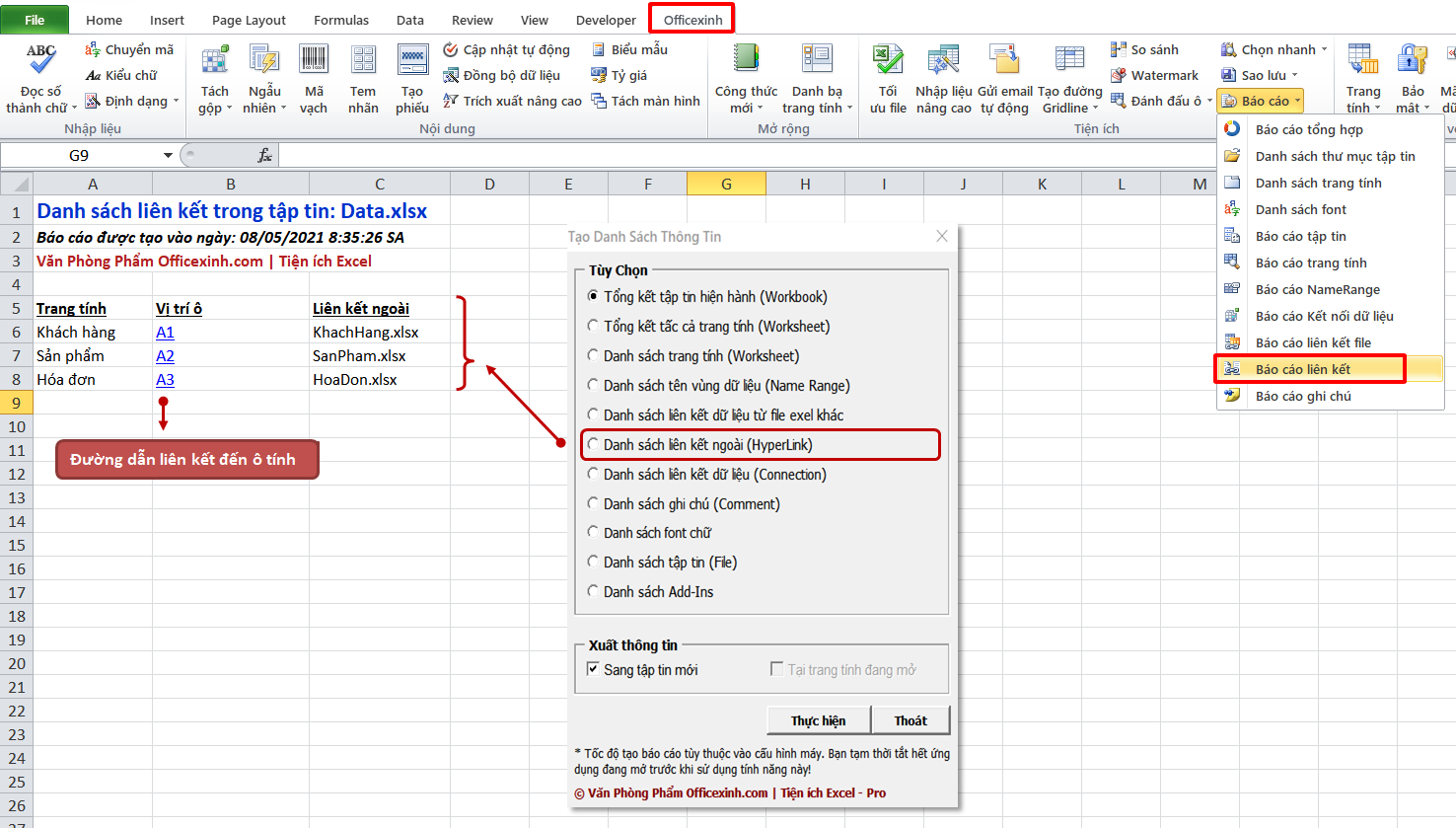 Tạo danh sách đường dẫn liên kết trong Excel