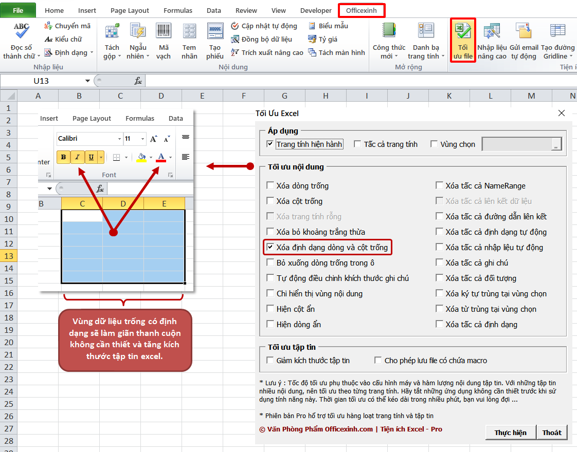 Xóa định dạng dòng và cột trống trong Excel